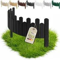 Pemicont Floranica Clôture décorative bois 100 x 20 cm, Noir – bord ondulé, pin, trois piquets intégrés