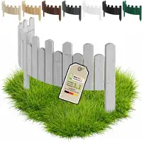 Pemicont Floranica Clôture décorative bois 100 x 15 cm, Argenté – bord ondulé, pin, trois piquets intégrés