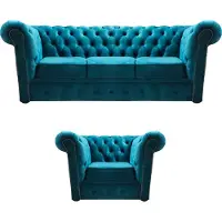 AEA Chesterfield Ensemble de canapés complet Canapé trois places Coussins Fauteuil Textile