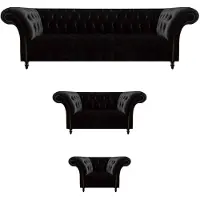 AEA Schwarze Textilsofas Designer Wohnzimmer Luxus Sitzgarnitur Möbel 3tlg