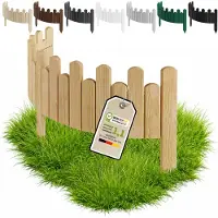 Pemicont Floranica Clôture décorative bois 100 x 40 cm, Naturel – bord ondulé, pin, trois piquets intégrés