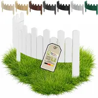 Pemicont Floranica Clôture décorative bois 100 x 20 cm, Blanc – bord ondulé, pin, trois piquets intégrés