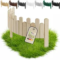 Pemicont Floranica Clôture décorative bois 100 x 15 cm, Non traité – bord ondulé, pin, trois piquets intégrés