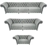 AEA Grau Luxus Wohnzimmer Set 3tlg Textil Polstermöbel Designer Möbel Chesterfield