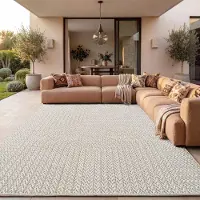 Paco Home Tapis d'extérieur, résistant aux intempéries, pour balcon ou salon, style bohème, unie, en sisal, motif arc-en-ciel, couleur crème, dimensions 80x150 cm