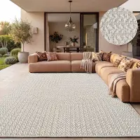 Paco Home Tapis d'extérieur, résistant aux intempéries, pour balcon ou salon, style bohème, unie, en sisal, motif arc-en-ciel, couleur crème, dimensions 200x290 cm
