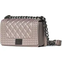 Marc Ellis Sac bandoulière , en caoutchouc, rose, gris, avec chaîne en cuivre et fermoir magnétique
