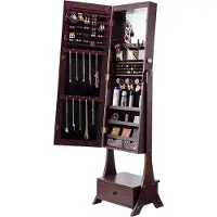 Zerbaco Miroir armoire à bijoux miroir sur pied avec espace de rangement miroir corps entier brun