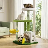 Costway Arbre à chat de 100 cm, design football, avec hamac, poteaux en sisal, balle à gratter et peluche douce. Tour à chat multi-étages