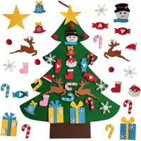 Nikcorp Arbre de Noël en feutre pour mur, pour enfants, avec 26 décorations, couleur verte, dimensions : 70 x 70 x 95 cm