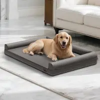 Bingopaw Lit pour chien en cuir, coussin pour chien, panier pour chien, couchage pour animal de compagnie, lit gris