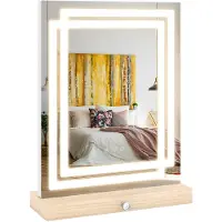 Costway Miroir de maquillage , 41x50 cm, miroir de beauté LED avec éclairage, 3 modes de réglage de la luminosité,tactile intelligente et boîte de rangement