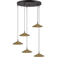 Masterlight Lampe suspendue à 5 lumières Ceppo noir avec or Ø rond 22cm