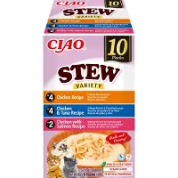 Inaba Cat Ciao Stew Creamy Variety mélange de friandises au poulet, thon et saumon dans une sauce crémeuse 10x40g