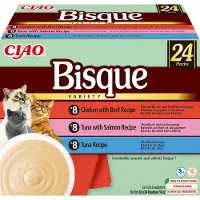 Inaba Cat Ciao Bisque Variety mix Soupe crémeuse au thon, au bœuf et au poulet pour chats 24x40g