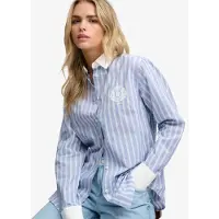Superdry Femme Chemise à Manches Longues Poplin Cuff Stripe Blue Taille: 34