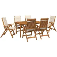 Syfax Ensemble de jardin en bois d'acacia massif, 7 pièces, pour 6 personnes