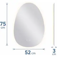 Relaxdays , miroir de salle de bain "Kiesel", 75x52 cm, miroir LED avec variateur d'intensité, 3 modes d'éclairage, anti-buée, IP44, miroir pour salle de bain, verre