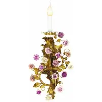 Casa Padrino Applique murale baroque en métal , avecReproduction floral en porcelaine, finition laiton/couleurs. Hauteur : 58 cm. Fabriqué en Italie