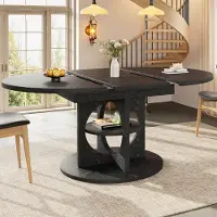StarTech.com Table extensible - Transformable de ronde à ovale - 110–150 cm - Avec espace de rangement - Capacité de charge jusqu'à 60 kg - Noire, en MDF