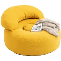 SoBuy Fauteuil jaune avec pouf, tissu velours côtelé, design moderne, détente et lecture Coussin d'assise principal FST100-Y