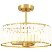 HOMCOM Plafonnier en cristal, suspension avec 3 douilles E14 dorées