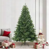Prolenta Arbre de Noël artificiel pliable, avec support, couleur verte, 240 cm