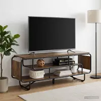 Prolenta Meuble TV exclusif - Dimensions : 140 x 36 x 45 cm - Matériau : bois composite imitation chêne fumé