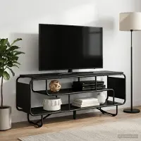 Prolenta Meuble TV exclusif - Dimensions : 140 x 36 x 45 cm - Couleur : Noir imitation bois chêne - Matériau : Panneau de particules