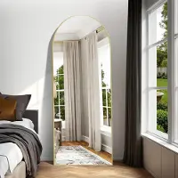 Sonstiges Miroir mural corporel, dimensions 179 x 65 cm, forme incurvée, cadre en aluminium doré, utilisable en position verticale, fixable au mur ou inclinable