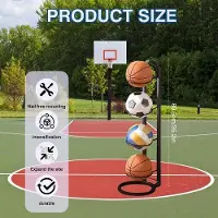 Benza Étagère de rangement pour ballons Benzoa en fonte – étagère multi-niveaux pour ballons de sport (basketball, football, volleyball), résistante à la rouille et gain de place, facile à assembler