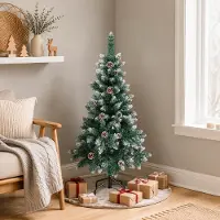 Peviasot Arbre de Noël artificiel , 120 cm, vert, avec 15 cônes de sapin et effet neige, 180 extrémités de branches, en PVC, avec support en métal