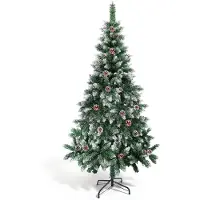 Vigevee Arbre de Noël artificiel , 180 cm, avec 500 extrémités en PVC, sapin avec pied, arbre de Noël artificiel avec cônes et flocons de neige, couleur vert