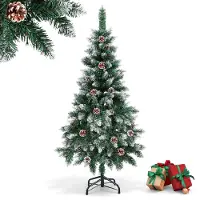 Vigevee Arbre de Noël , 150 cm de hauteur, avec effet neige et 20 cônes de sapin, sapin artificiel avec 300 branches, support en métal