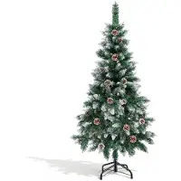 Vigevee Arbre de Noël artificiel de 150 cm, avec 300 extrémités en PVC, sapin de Noël avec pied, arbre de Noël artificiel avec cônes et flocons de neige, de couleur verte