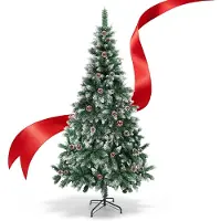 Vigevee Arbre de Noël artificiel , 210 cm de hauteur, avec effet neige, 750 branches, 35 cônes de pin, sapin artificiel avec support en métal