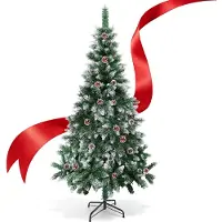 Vigevee Arbre de Noël artificiel , 180 cm, avec effet neige, 500 branches, 28 cônes de pin, sapin artificiel avec support métallique