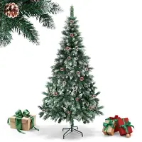 Vigevee Arbre de Noël , 210 cm de haut, avec effet neige et 35 cônes de sapin, sapin artificiel avec 750 branches, livré avec un pied en métal