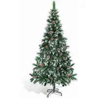 Peviasot Arbre de Noël , 210 cm de haut, avec effet neige et 35 pommes de pin, sapin artificiel avec 750 branches, livré avec un pied en métal