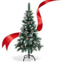 Eikuavons Arbre de Noël artificiel de 120 cm, avec 180 extrémités en PVC, sapin de Noël avec pied, arbre de Noël artificiel avec cônes et flocons de neige, de couleur verte