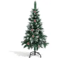 Peviasot Arbre de Noël , 120 cm, avec effet neige et 15 pommes de pin, sapin artificiel avec 180 branches, support en métal