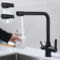 HOMEDE SkyPanda - Robinet de cuisine 3 voies, acier inoxydable noir