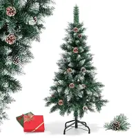 Eikuavons Arbre de Noël artificiel , 120 cm, avec effet neige, 180 pointes, 15 cônes de pin, sapin artificiel avec support en métal