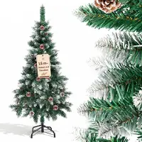 Eikuavons Arbre de Noël , 150 cm de hauteur, avec effet neige et 20 cônes de sapin. Arbre de Noël artificiel avec 300 branches, support en métal