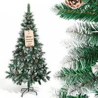 Eikuavons Arbre de Noël , 180 cm de haut, avec effet neige et 28 pommes de pin, sapin artificiel avec 500 branches, livré avec un pied en métal