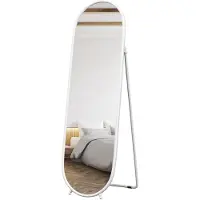 HOMCOM - Miroir mural corporel de 160 x 40 cm, avec support, cadre en métal, blanc
