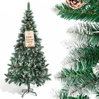 Eikuavons Arbre de Noël , 210 cm de haut, avec des décorations représentant de la neige et 35 cônes de sapin. Arbre de Noël artificiel avec 750 branches et un pied en métal