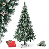 Eikuavons Arbre de Noël artificiel , 180 cm, avec effet neige, 500 pointes, 28 cônes de pin, sapin artificiel avec support en métal