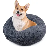 Merkloos Lit pour animaux de compagnie en forme de donut, en peluche, lavable