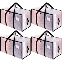 Merkloos 4 grands sacs de rangement avec couvercle - Boîtes de déménagement transparentes avec fermeture éclair